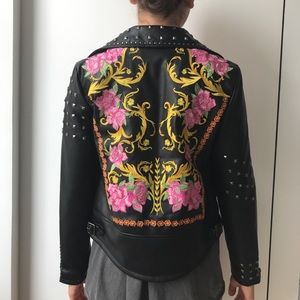Brand new vegan leather embroidered studded jacket